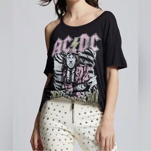 Recycled Karma AC/DC The Razors Edge Tour Cold Shoulder Tee NWOT Size XS $65